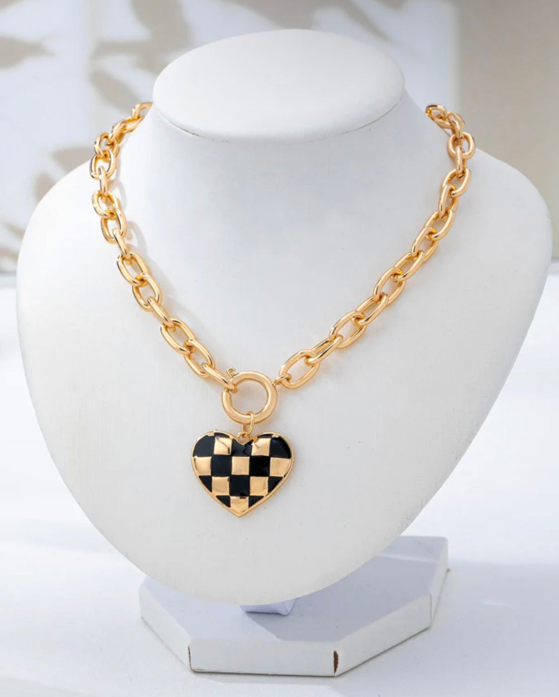 Checkered Heart Toggle Necklace