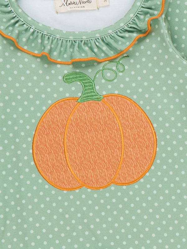 Polka Dot Pumpkin Embroidered Ruffle Romper
