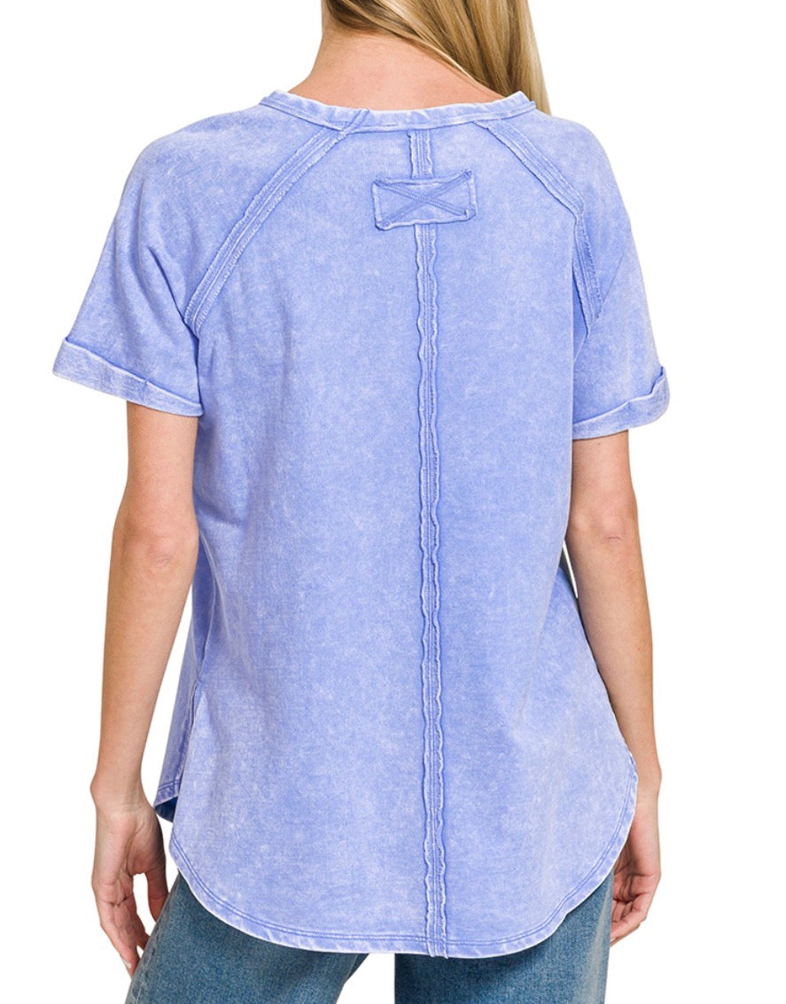 FRENCH TERRY WASHED CURVED HEM TOP