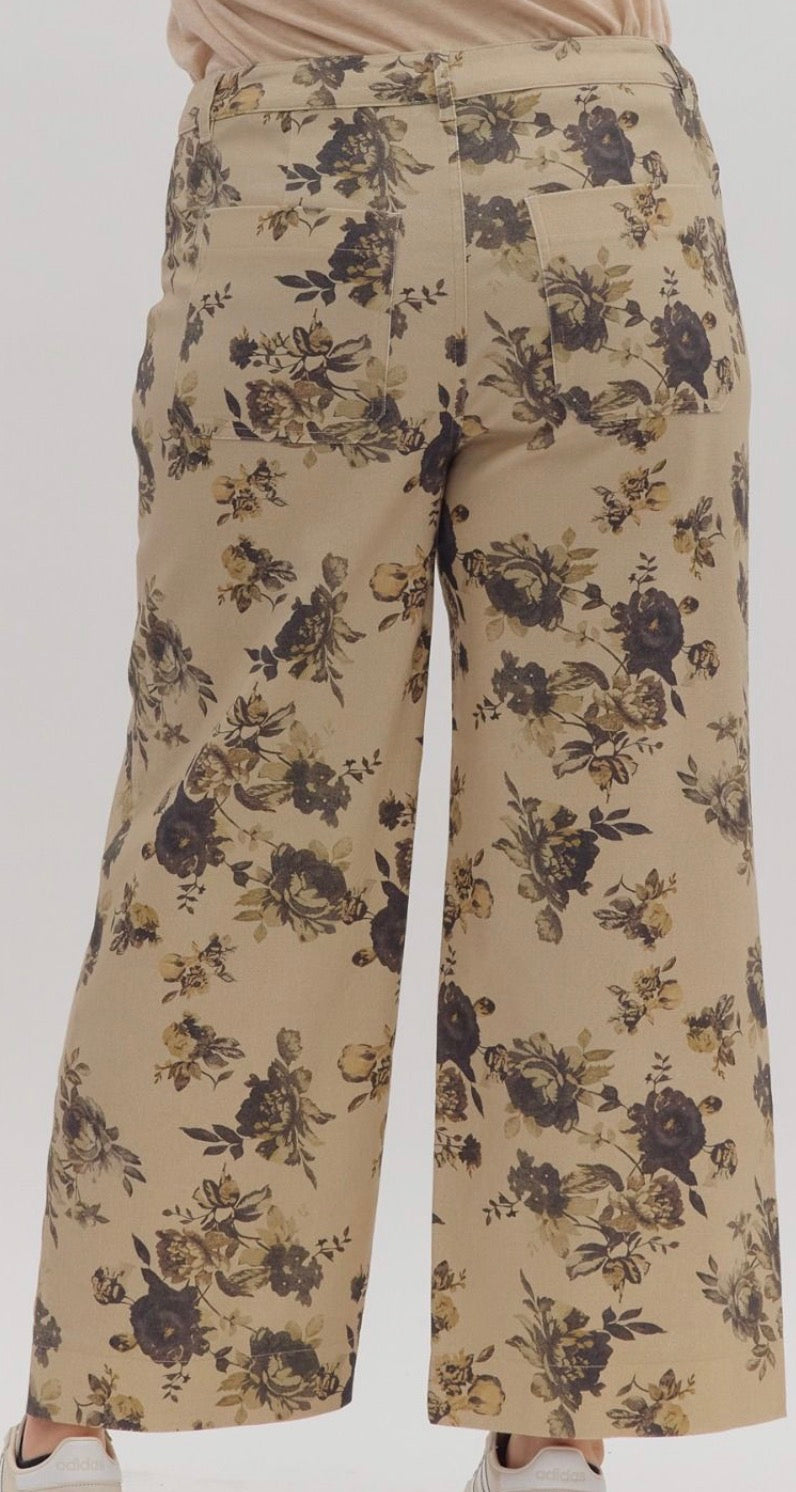 Vintage Garden Floral Wide-Leg Pants