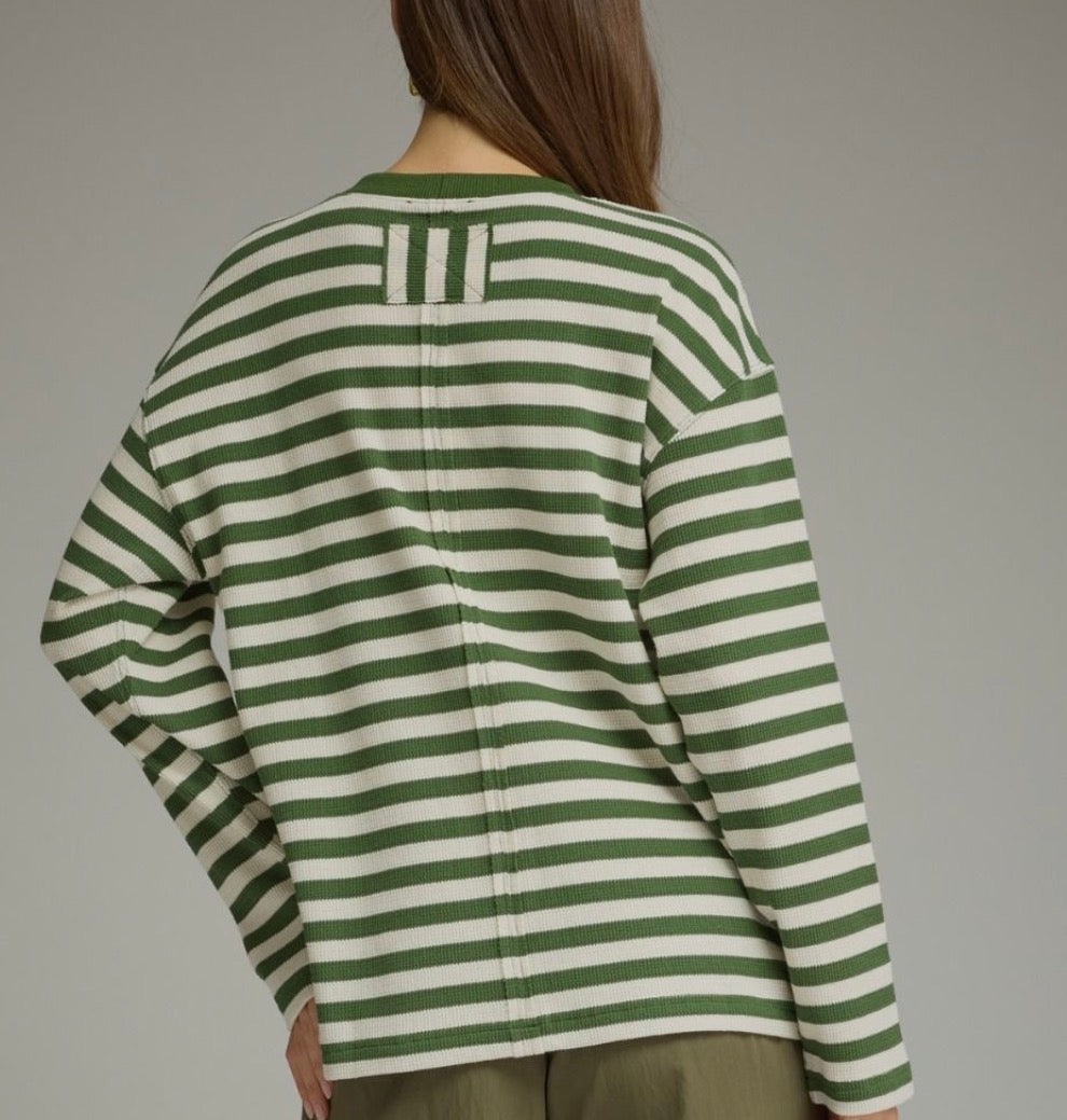 Olive & Cozy Striped Waffle Knit -Easel