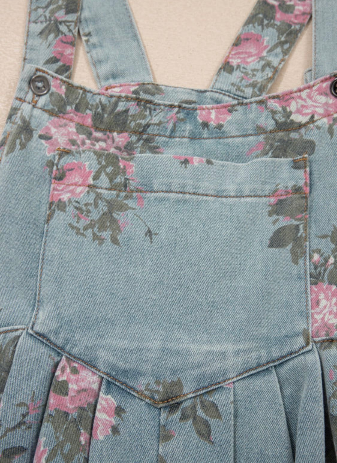 Floral High Waist Wide Leg Denim Jumpsuit