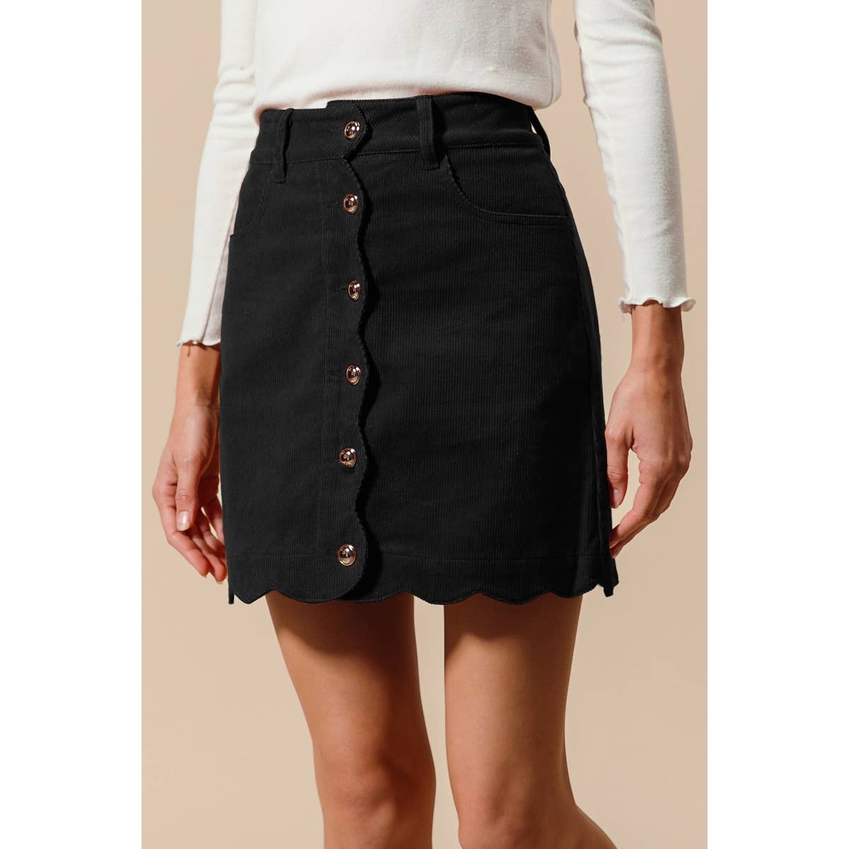 Midnight Charm Scalloped Corduroy Mini Skirt