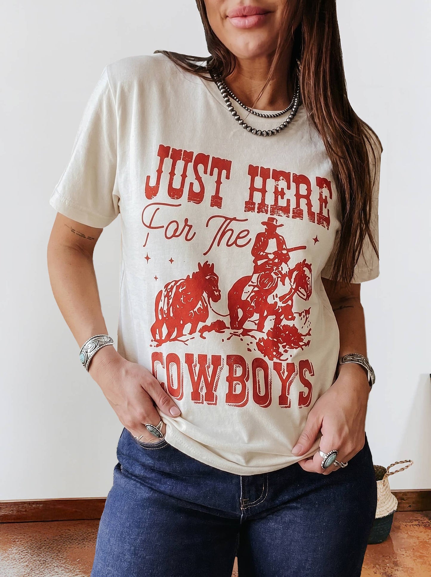 JUST HERE For THE COWBOY Cuffed Sleeve T Shirt