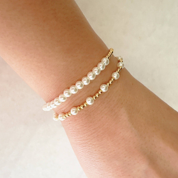 Pearls And Gold Stretch Bracelet Set Of 2