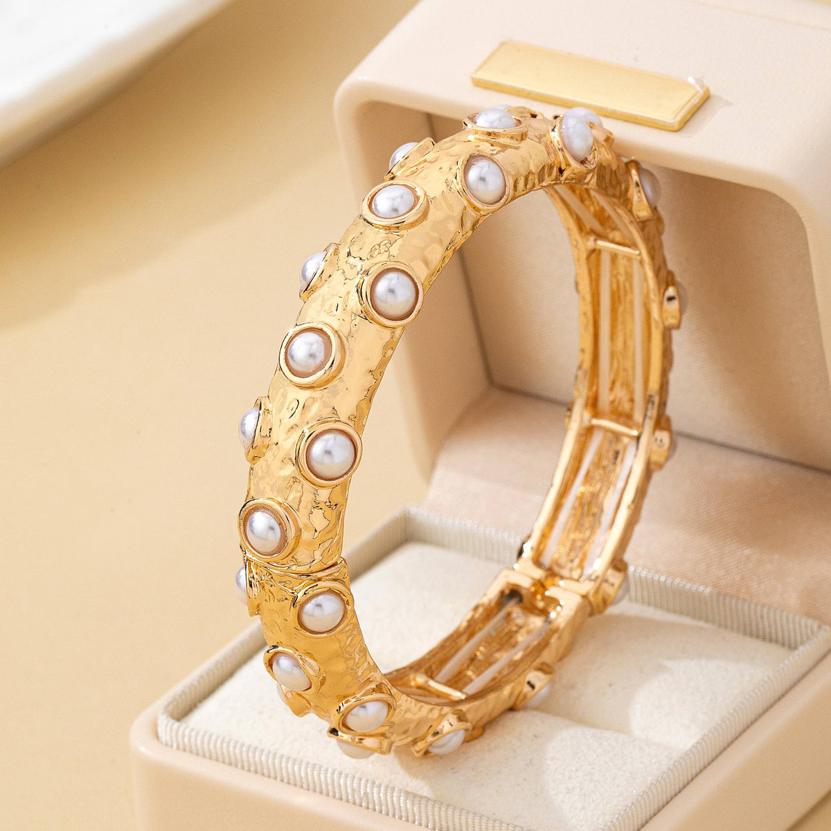 Gold and Pearl Embellished Bangle