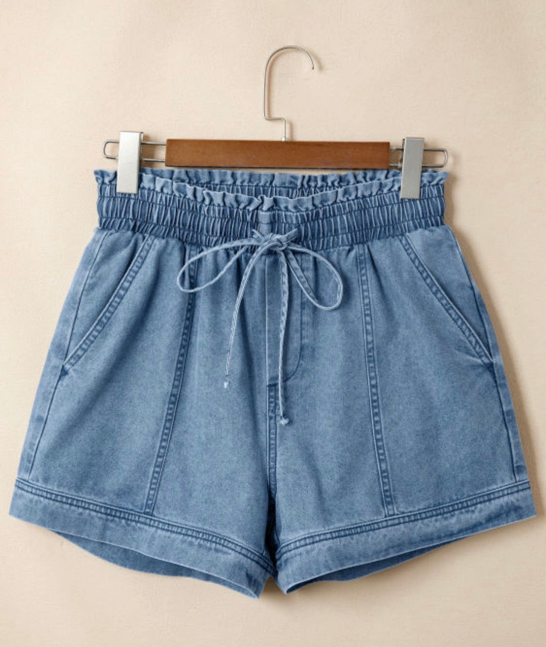 Smocked Elastic Denim Short