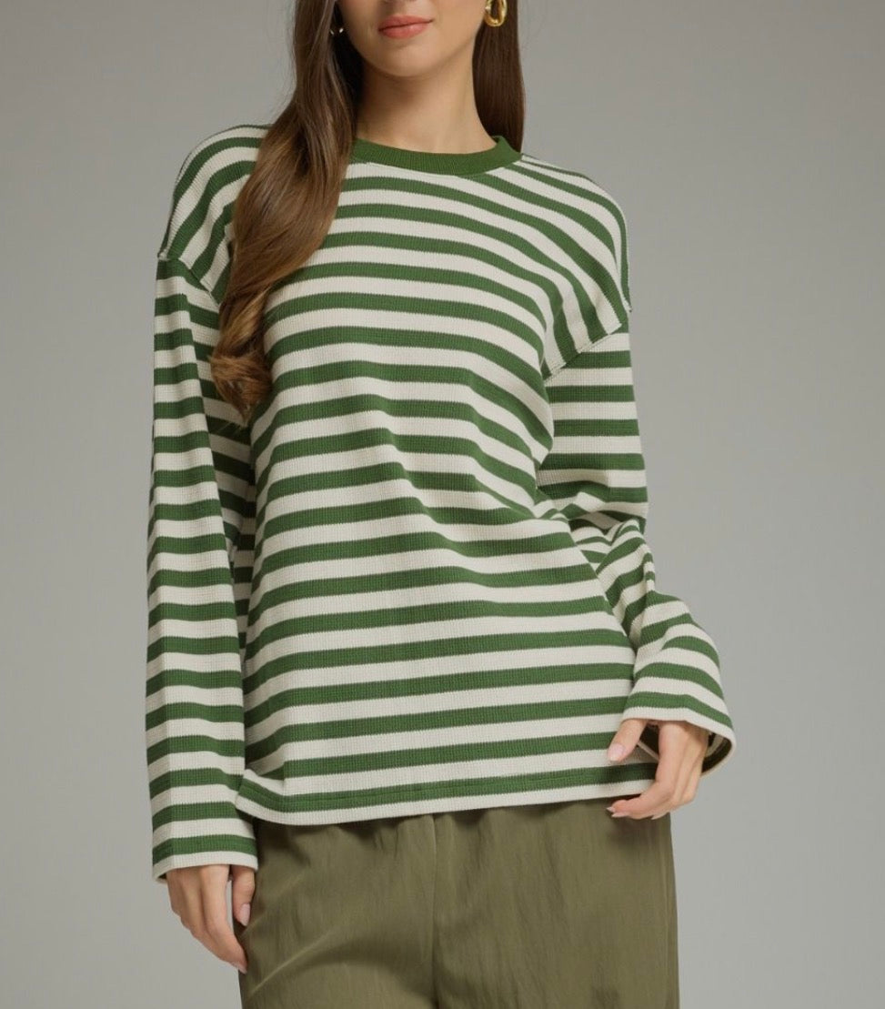 Olive & Cozy Striped Waffle Knit -Easel