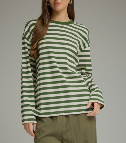 Olive & Cozy Striped Waffle Knit -Easel