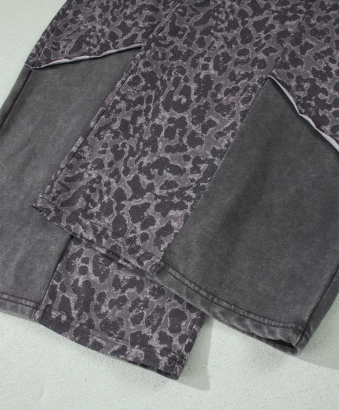 Grey Leopard Patchwork Wide Leg Pant- Plus