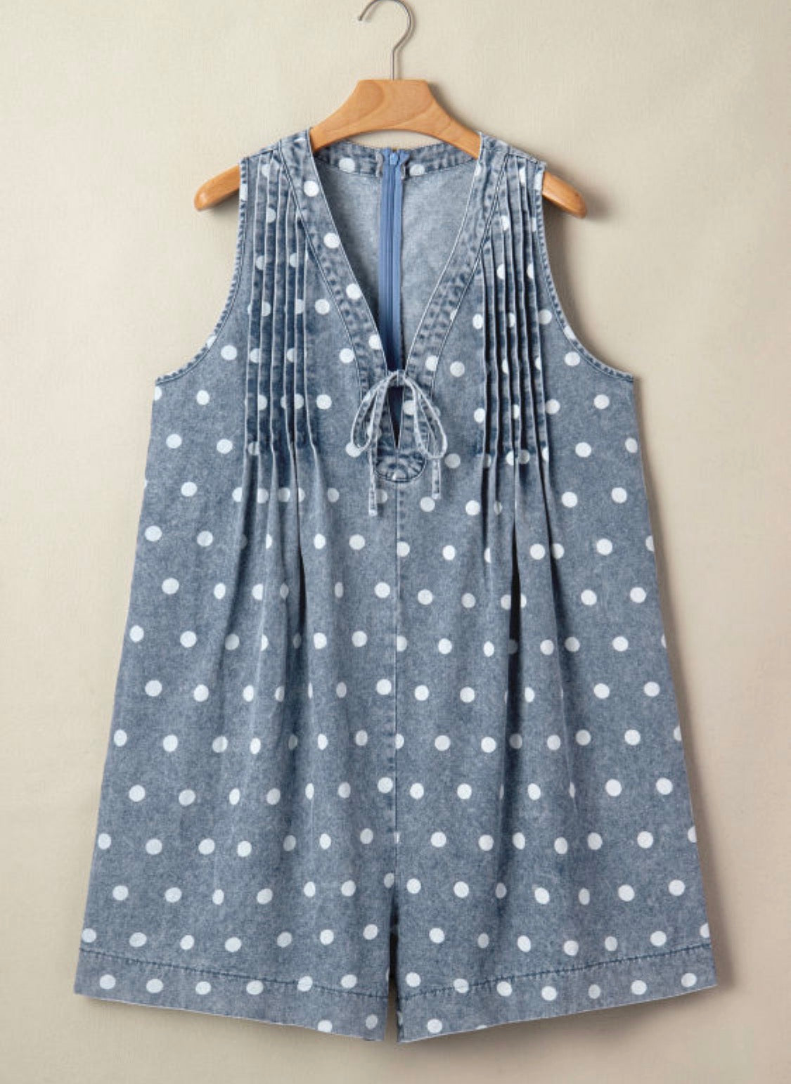 Polka Dot Denim Romper
