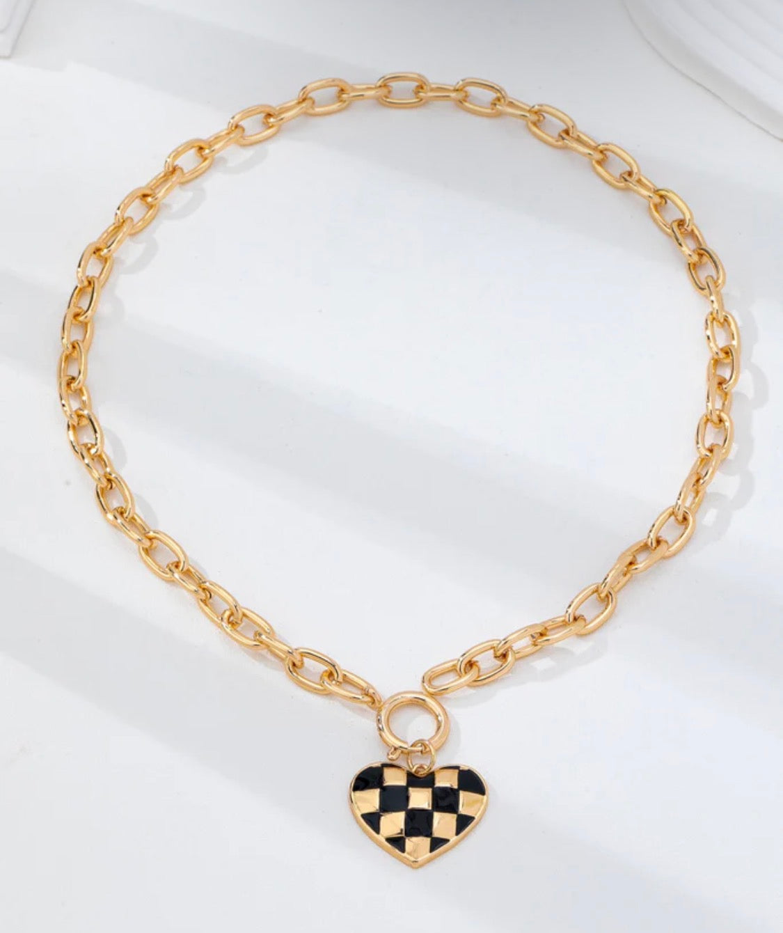 Checkered Heart Toggle Necklace