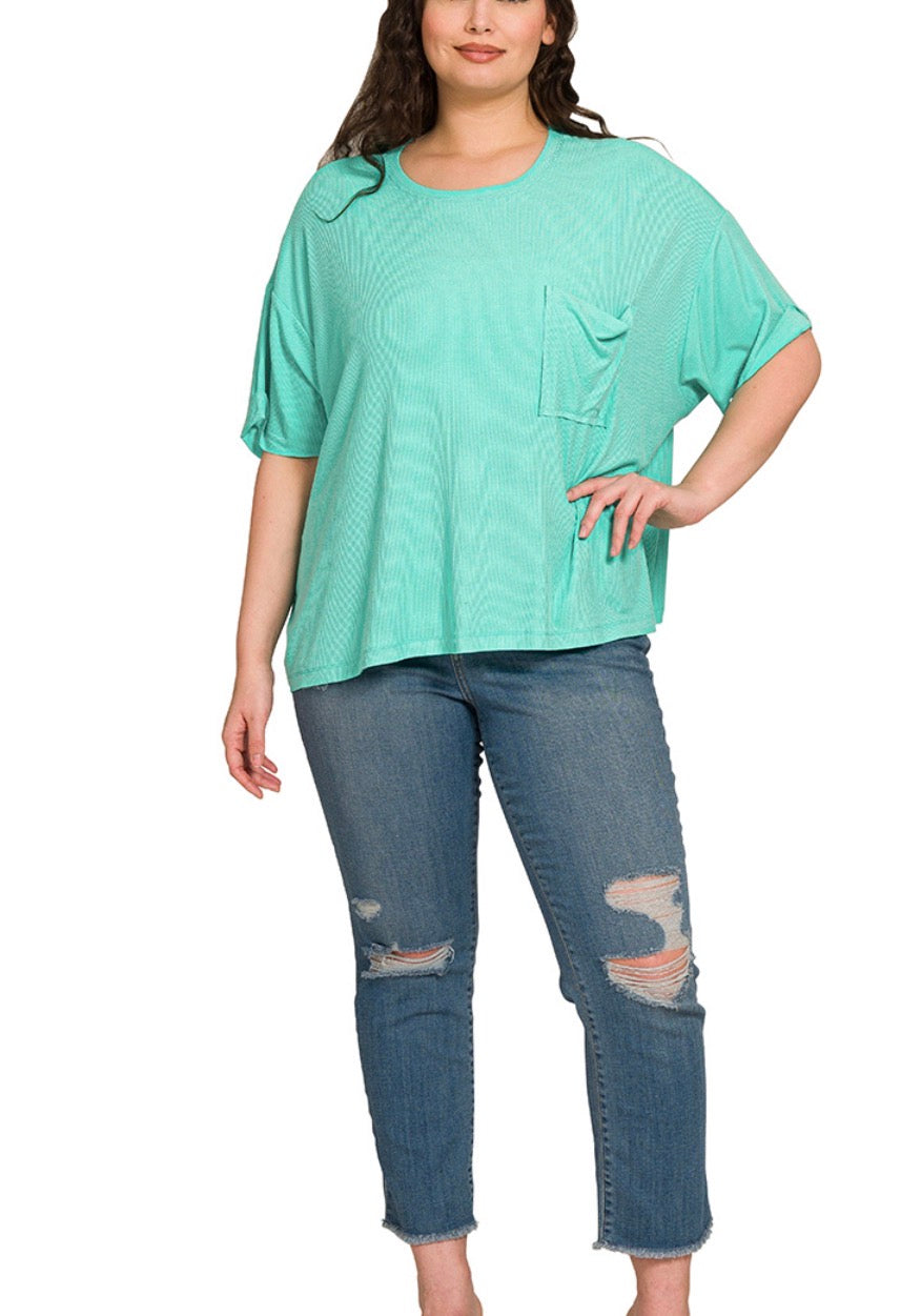 OVERSIZED RIBBED ROUND NECK SHORT SLEEVE TEE