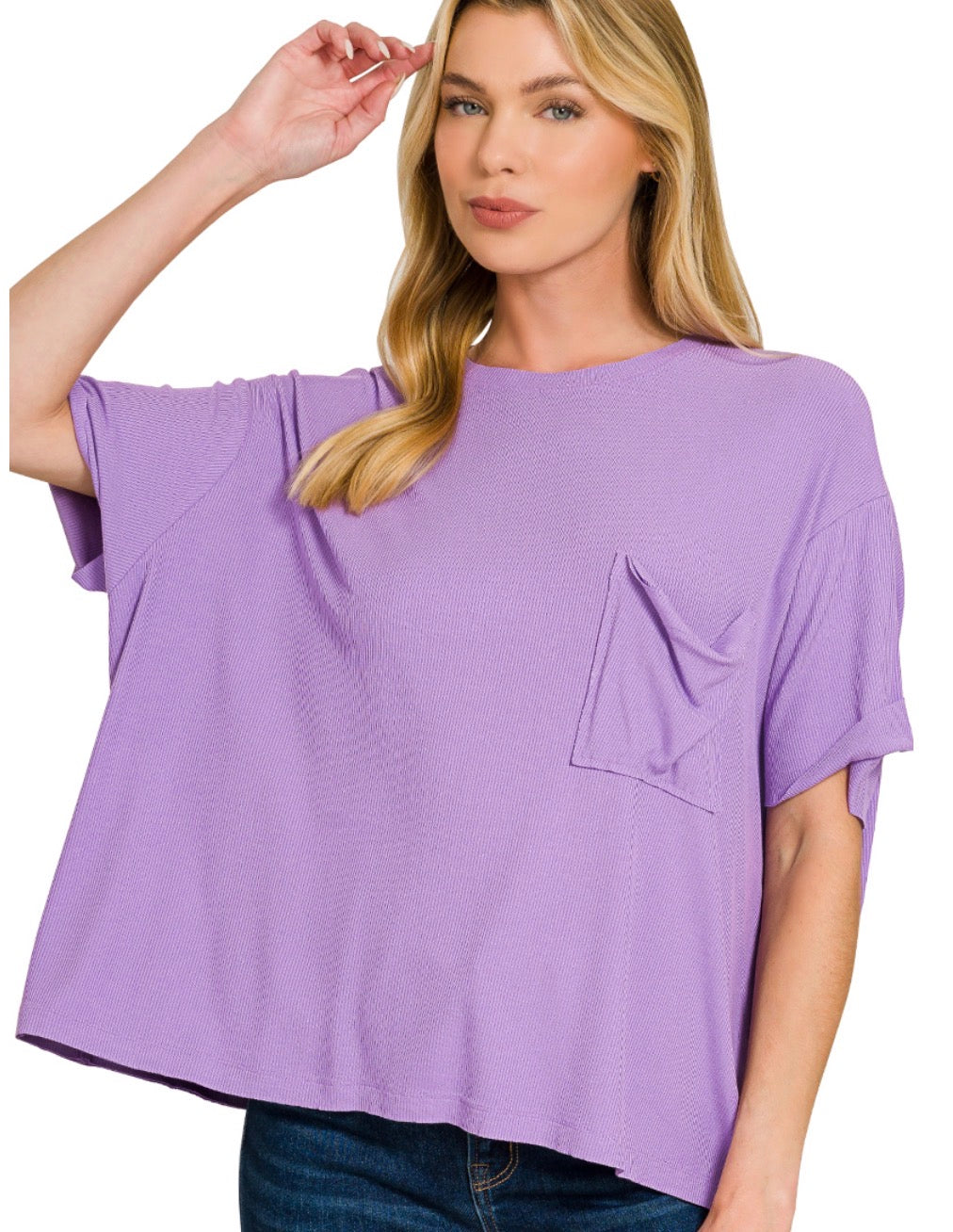 OVERSIZED RIBBED ROUND NECK SHORT SLEEVE TEE