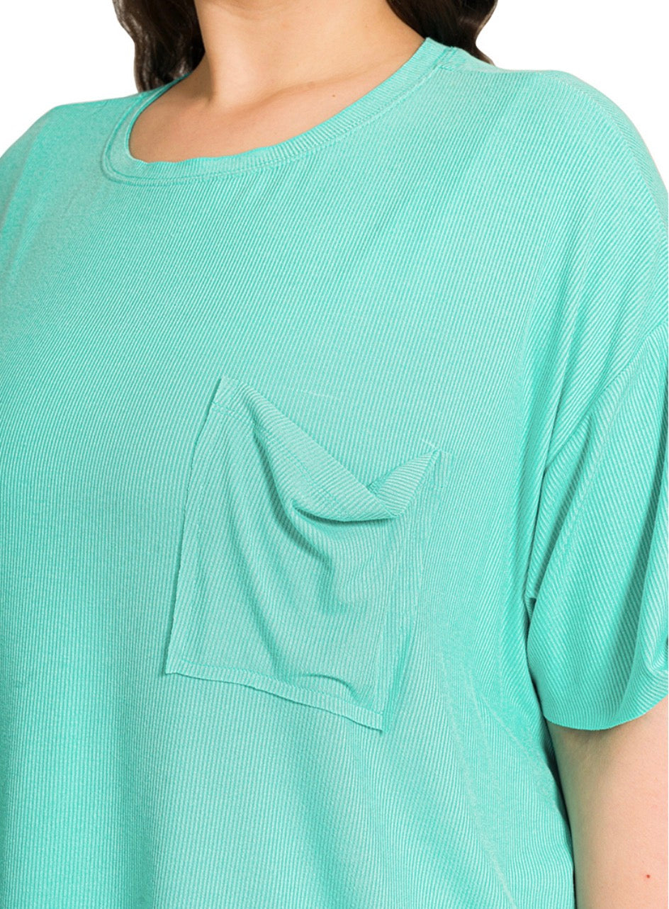 OVERSIZED RIBBED ROUND NECK SHORT SLEEVE TEE