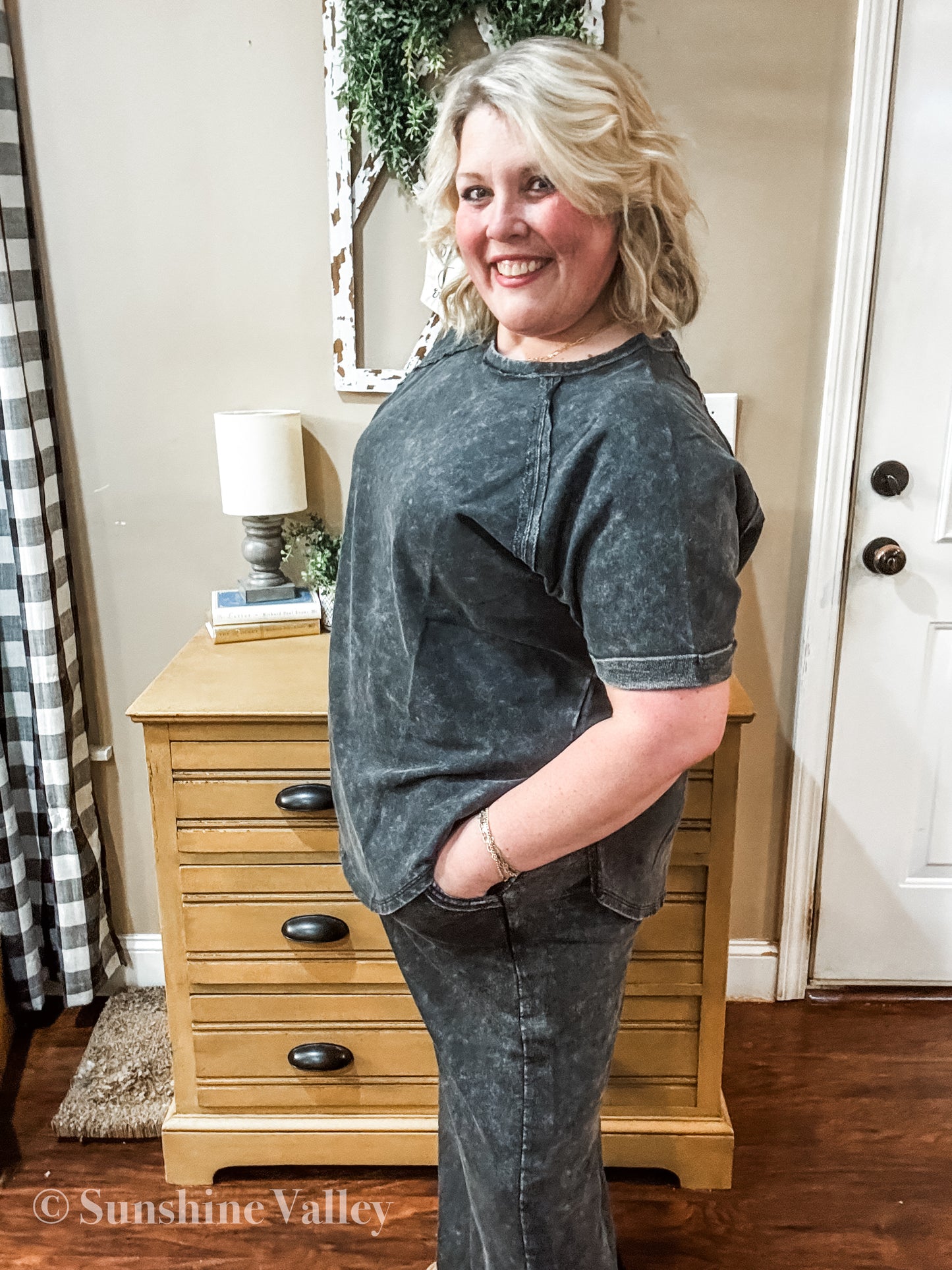 Curvy ZENANA FRENCH TERRY WASHED CURVED HEM TOP