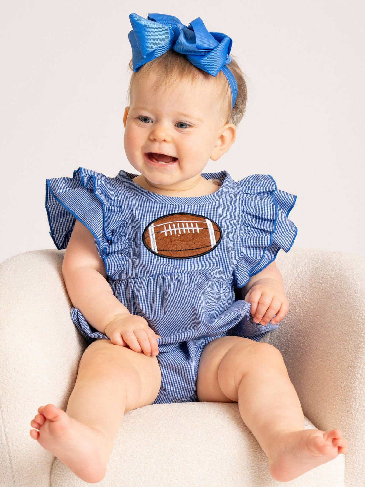 Blue Stripe Cotton Embroidered Football Ruffle Bubble