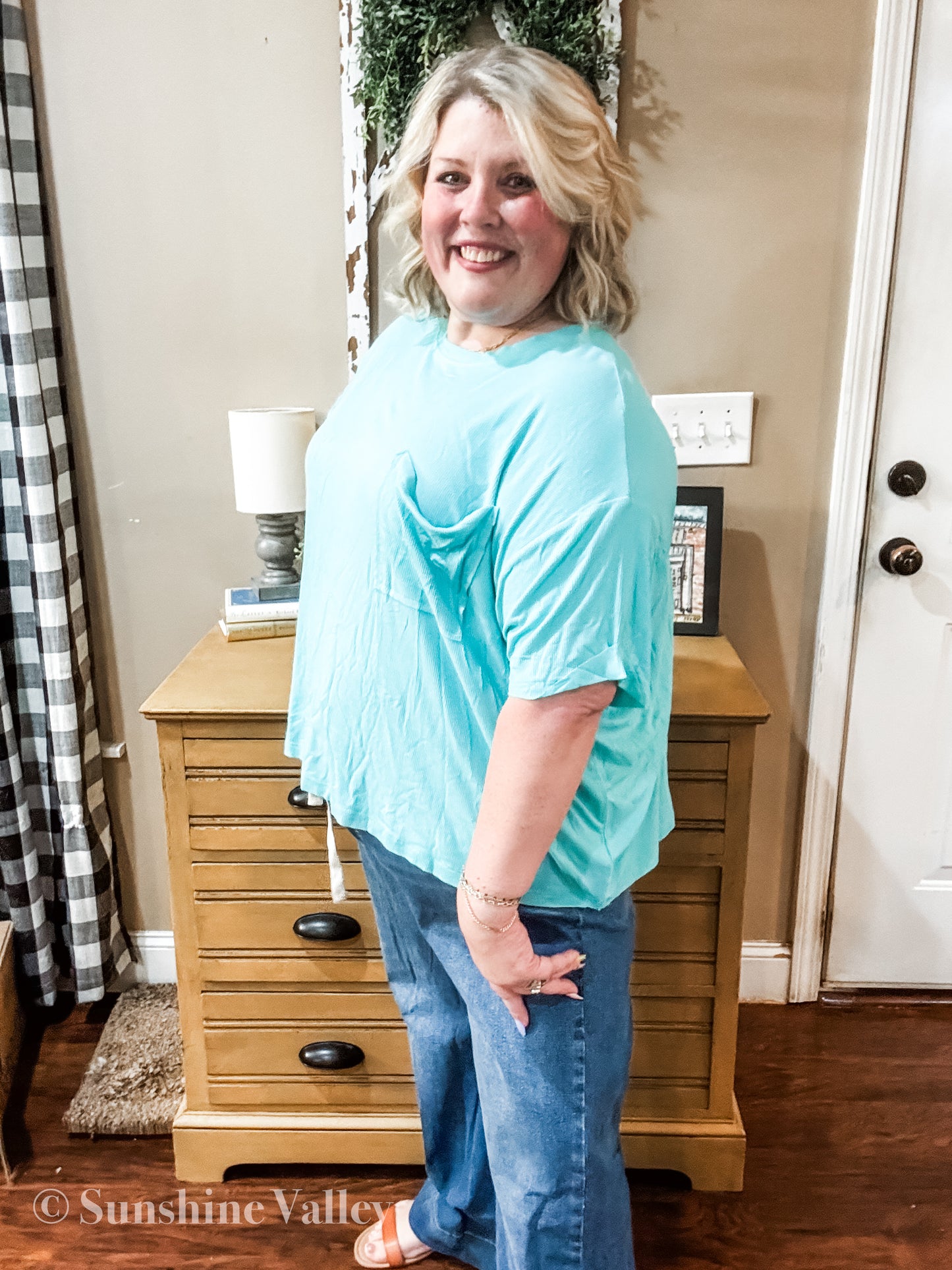 Curvy Drawstring Blue Jeans
