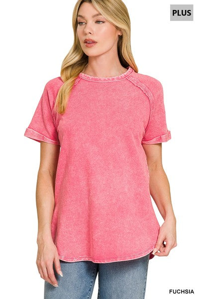 TERRY WASHED CURVED HEM TOP