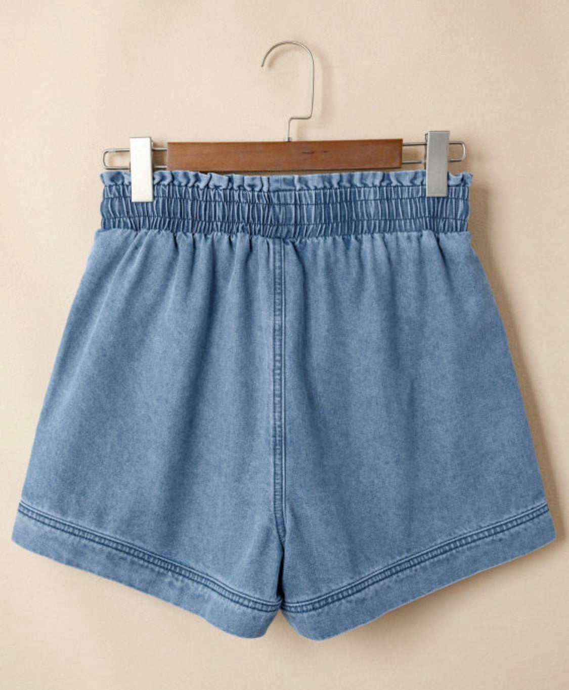Smocked Elastic Denim Short