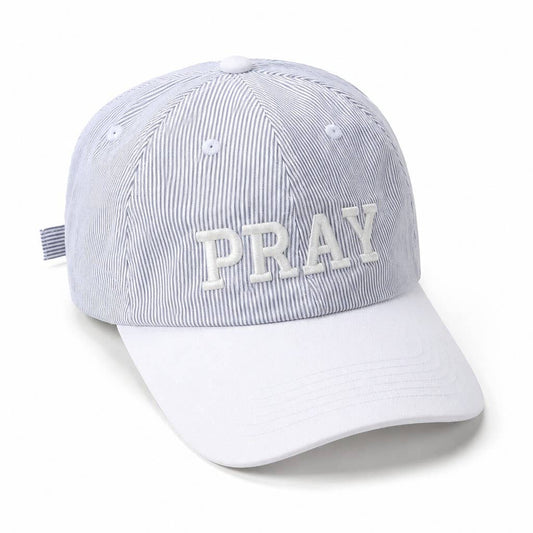 "PRAY" Striped Embroidered Two-Tone Baseball Cap