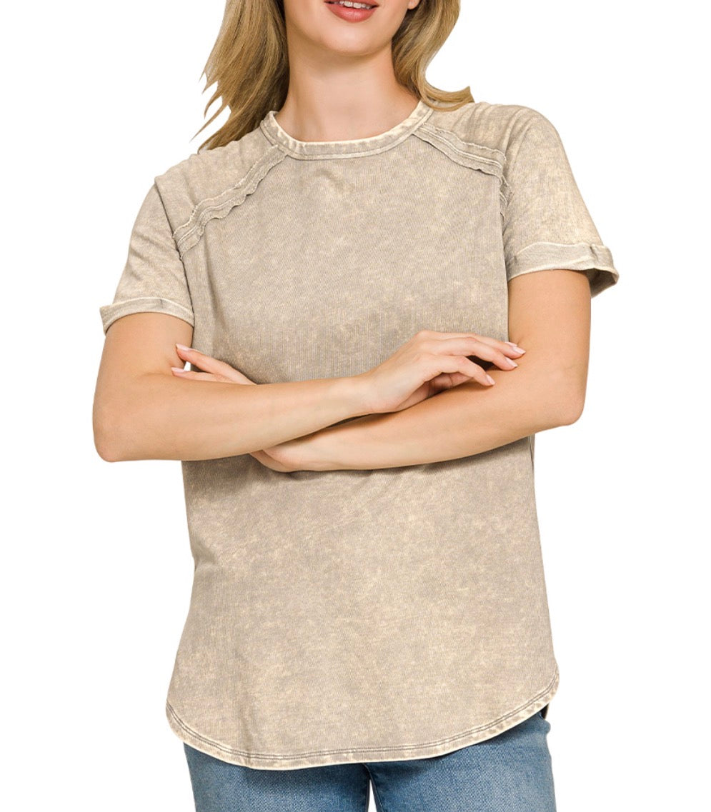 FRENCH TERRY WASHED CURVED HEM TOP