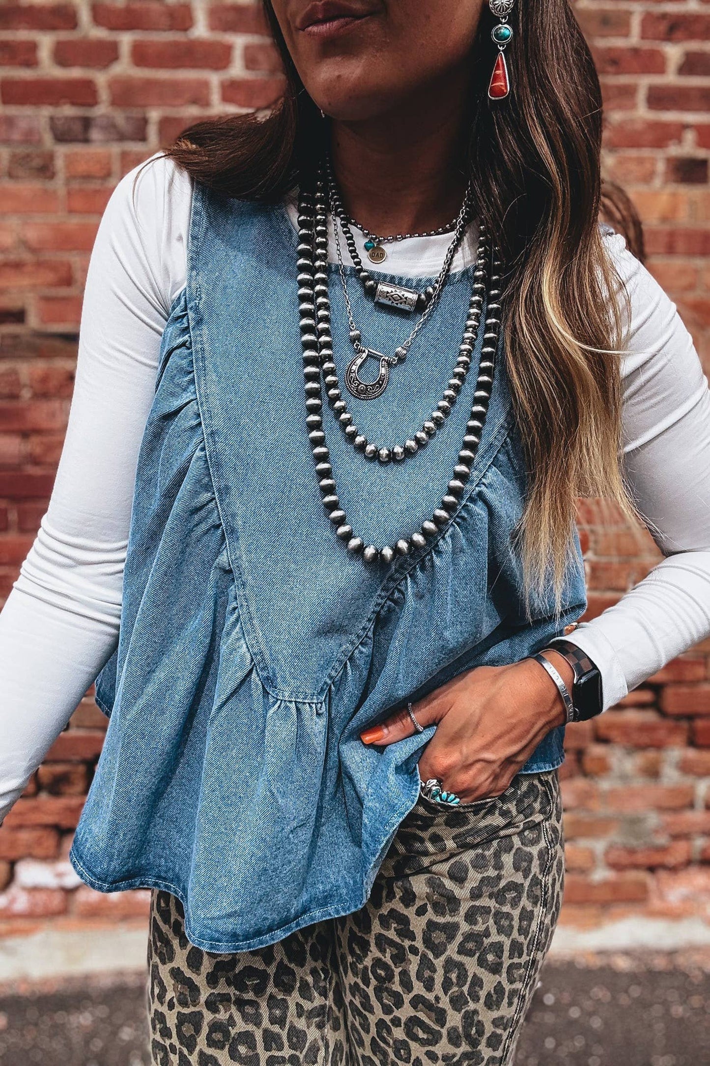 Western Denim Pleated Top