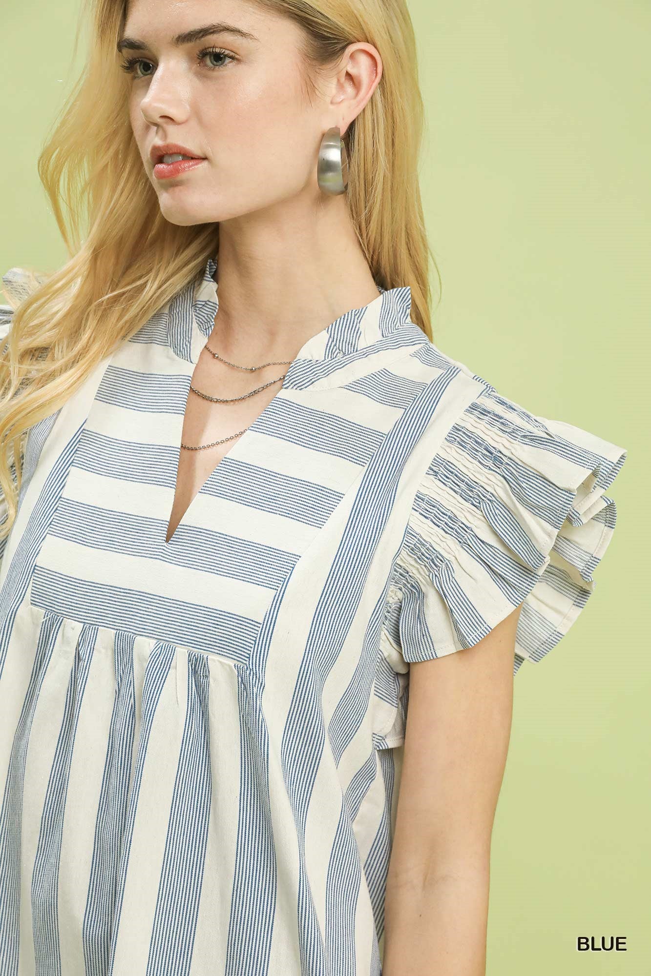 Umgee Striped Ruffle Sleeve Dress