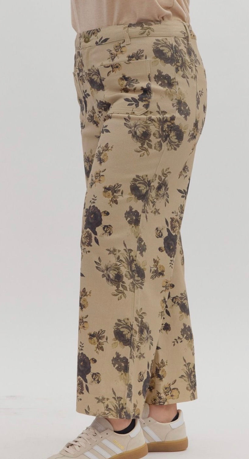 Vintage Garden Floral Wide-Leg Pants