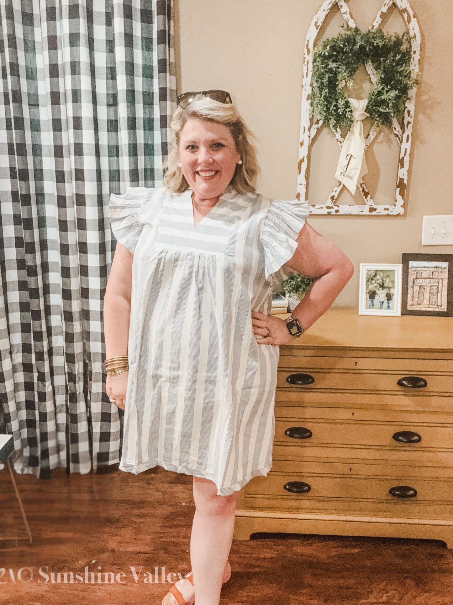 Umgee Striped Ruffle Sleeve Dress