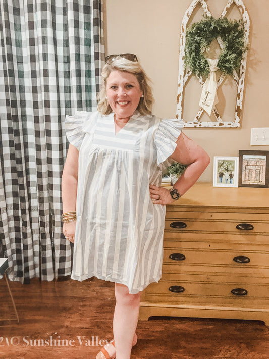 Umgee Striped Ruffle Sleeve Dress
