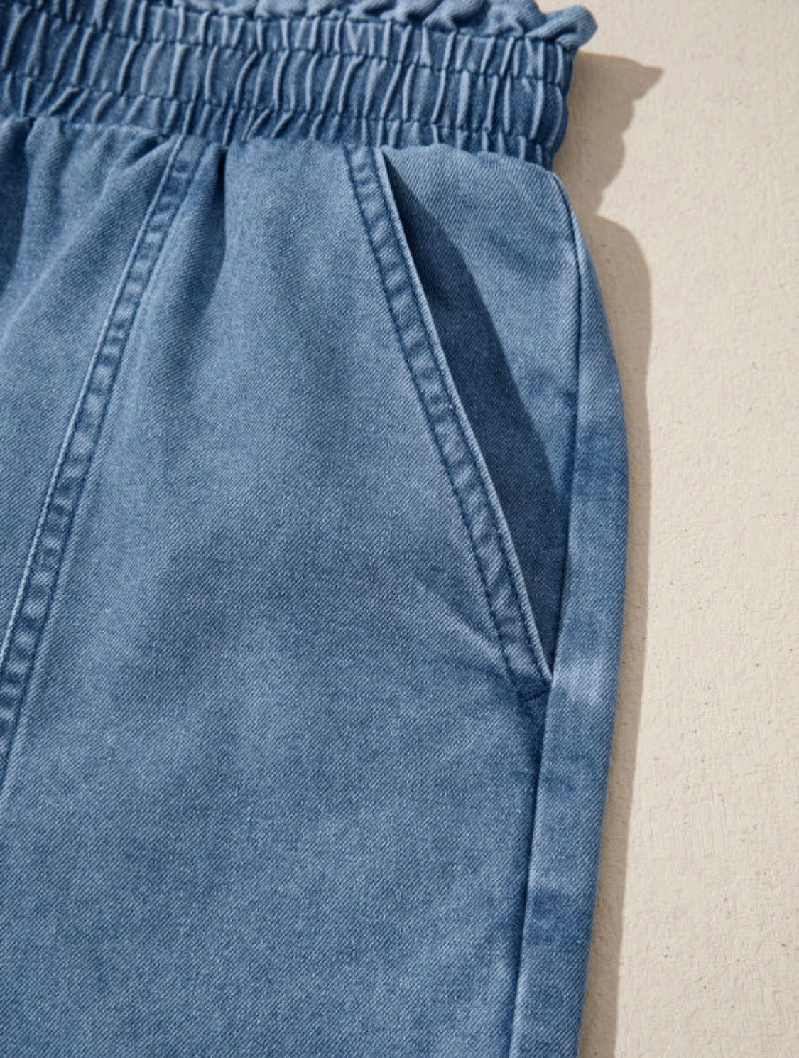 Smocked Elastic Denim Short