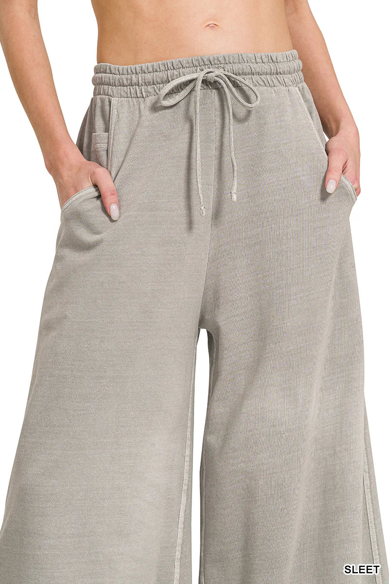 Zenana TERRY WASHED PANTS - PLUS