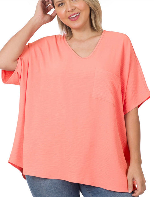 WOVEN AIRFLOW V-NECK DOLMAN SHORT SLEEVE TOP
