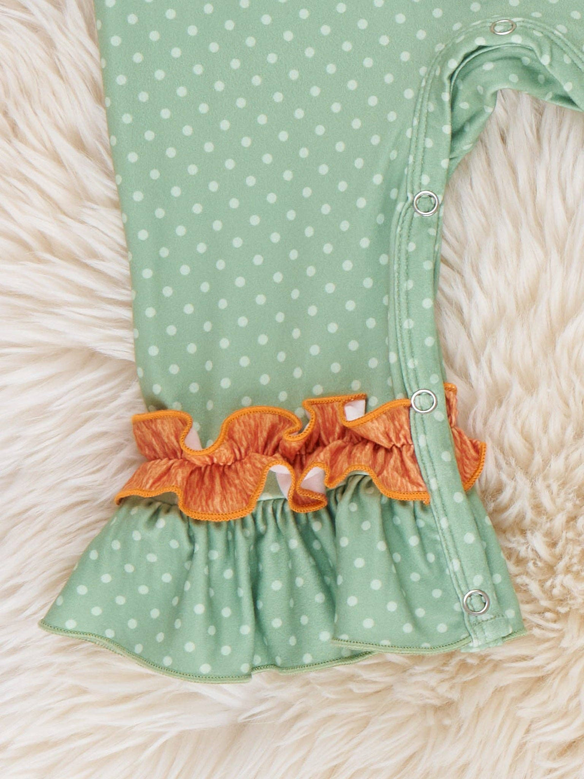 Polka Dot Pumpkin Embroidered Ruffle Romper