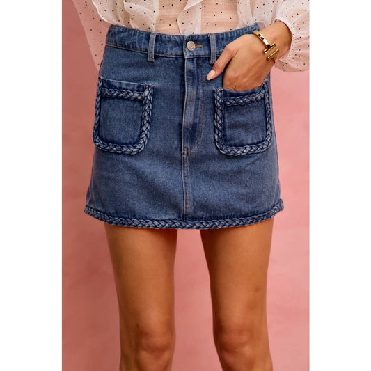 Blue Jean Belle Braided Pocket Mini Skirt
