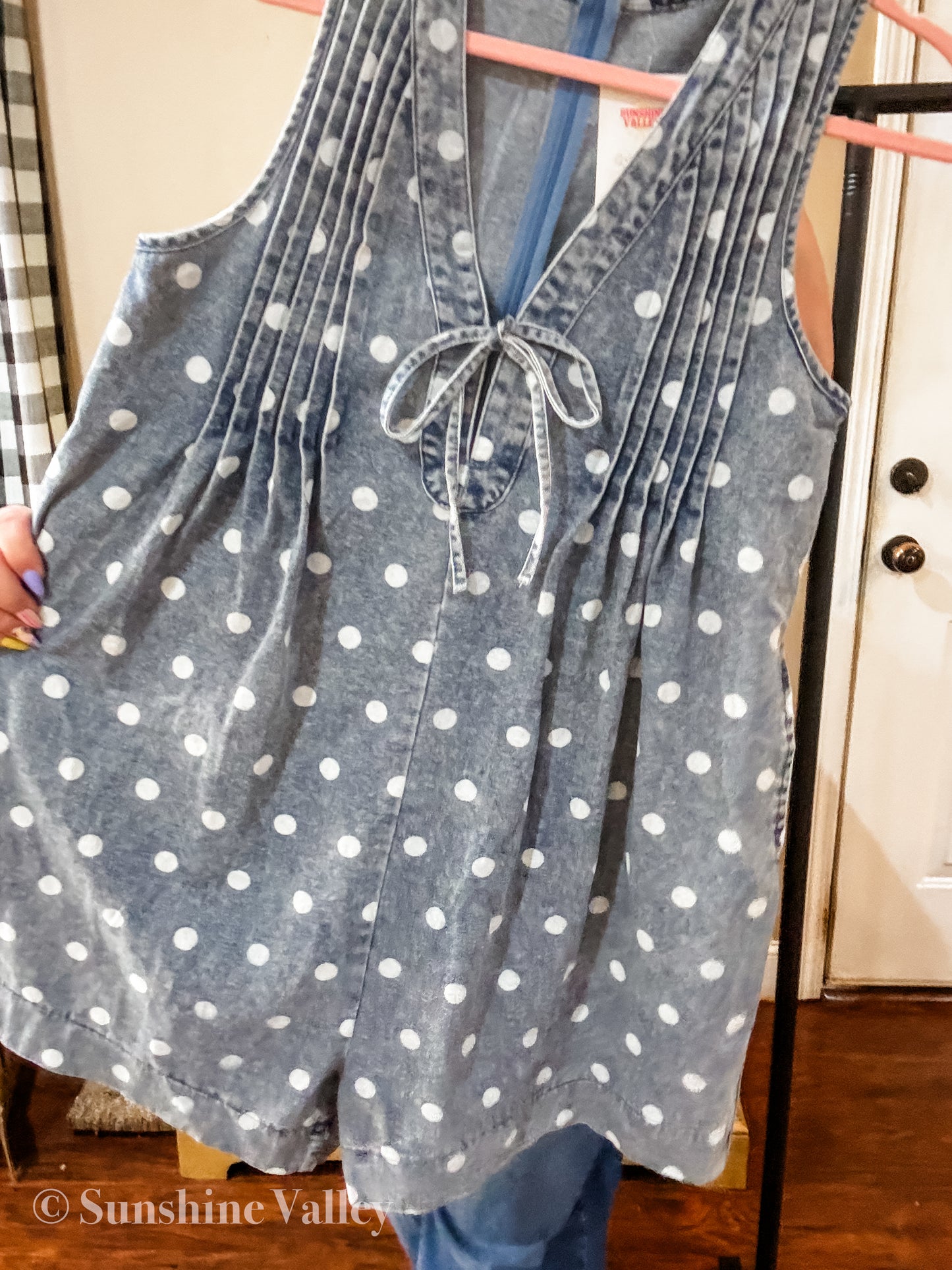 Polka Dot Denim Romper