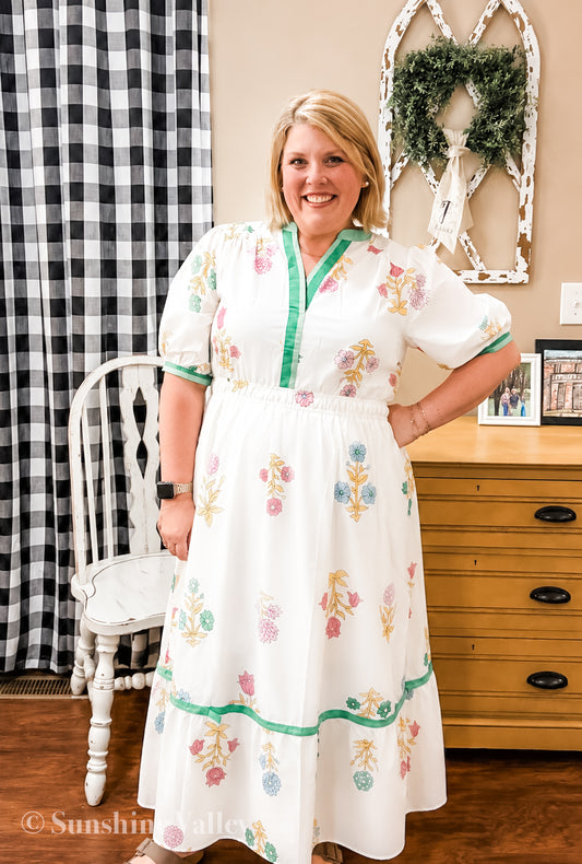 Petal Parade Print Midi Dress