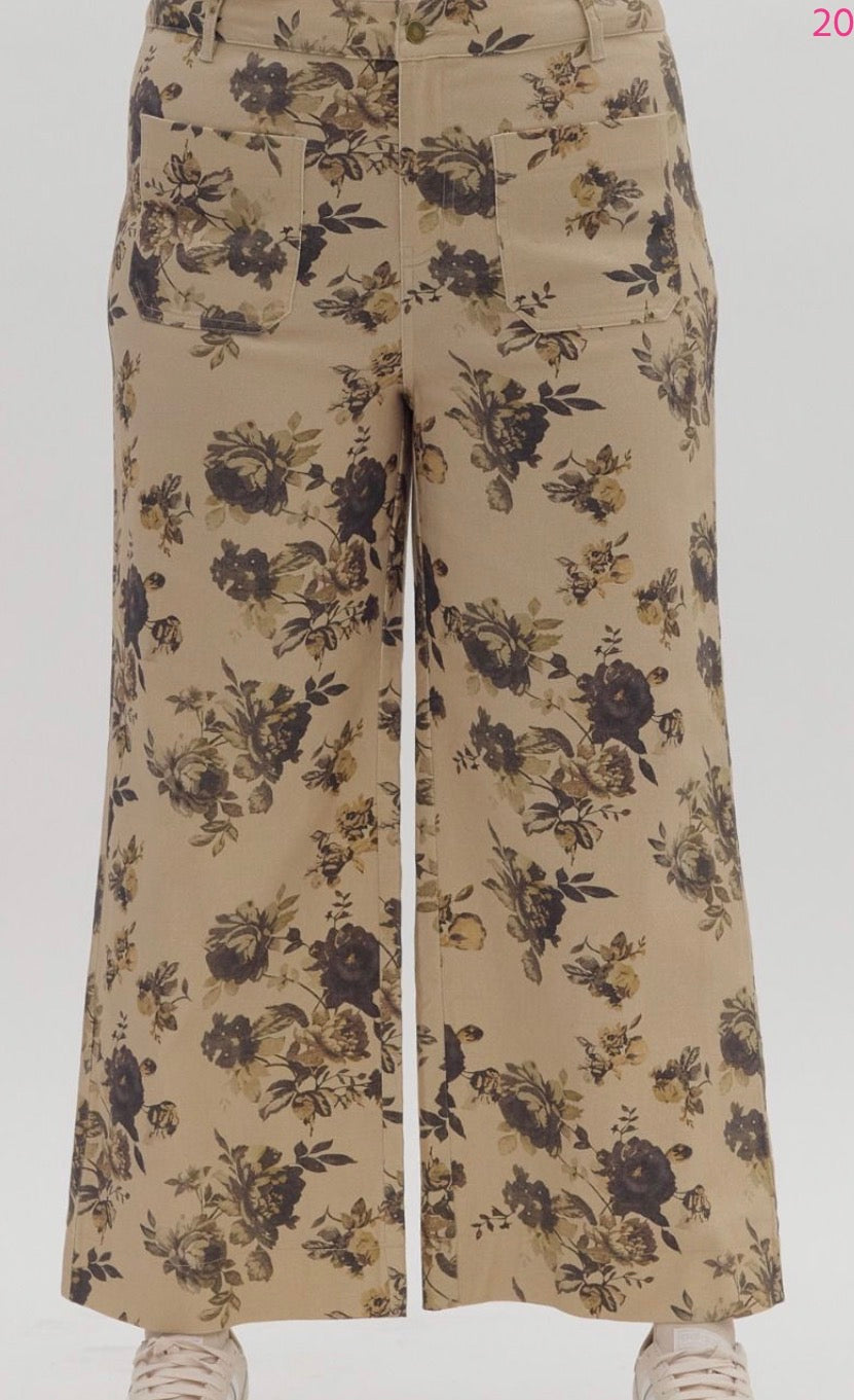 Vintage Garden Floral Wide-Leg Pants