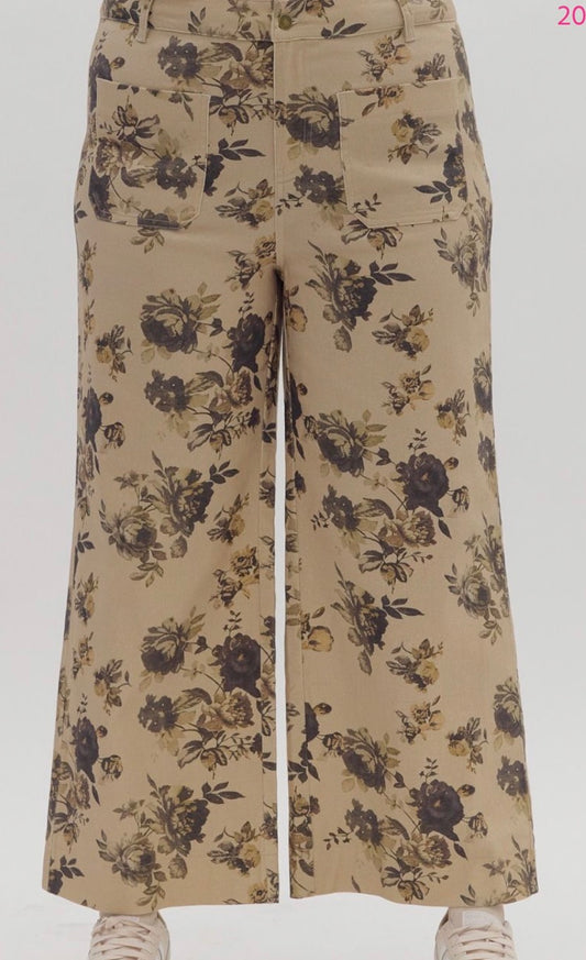 Vintage Garden Floral Wide-Leg Pants