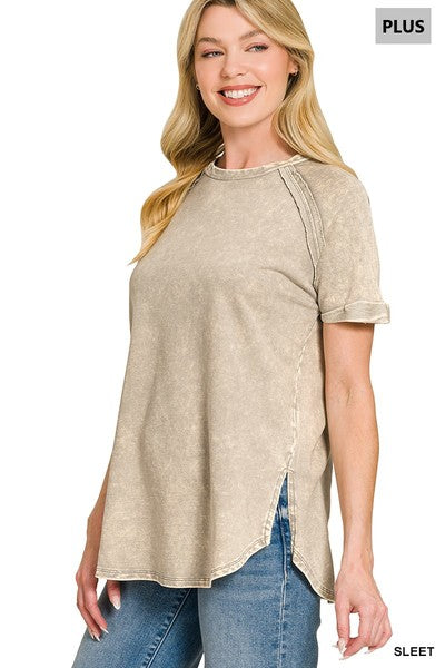 TERRY WASHED CURVED HEM TOP