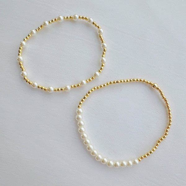 Pearls And Gold Stretch Bracelet Set Of 2
