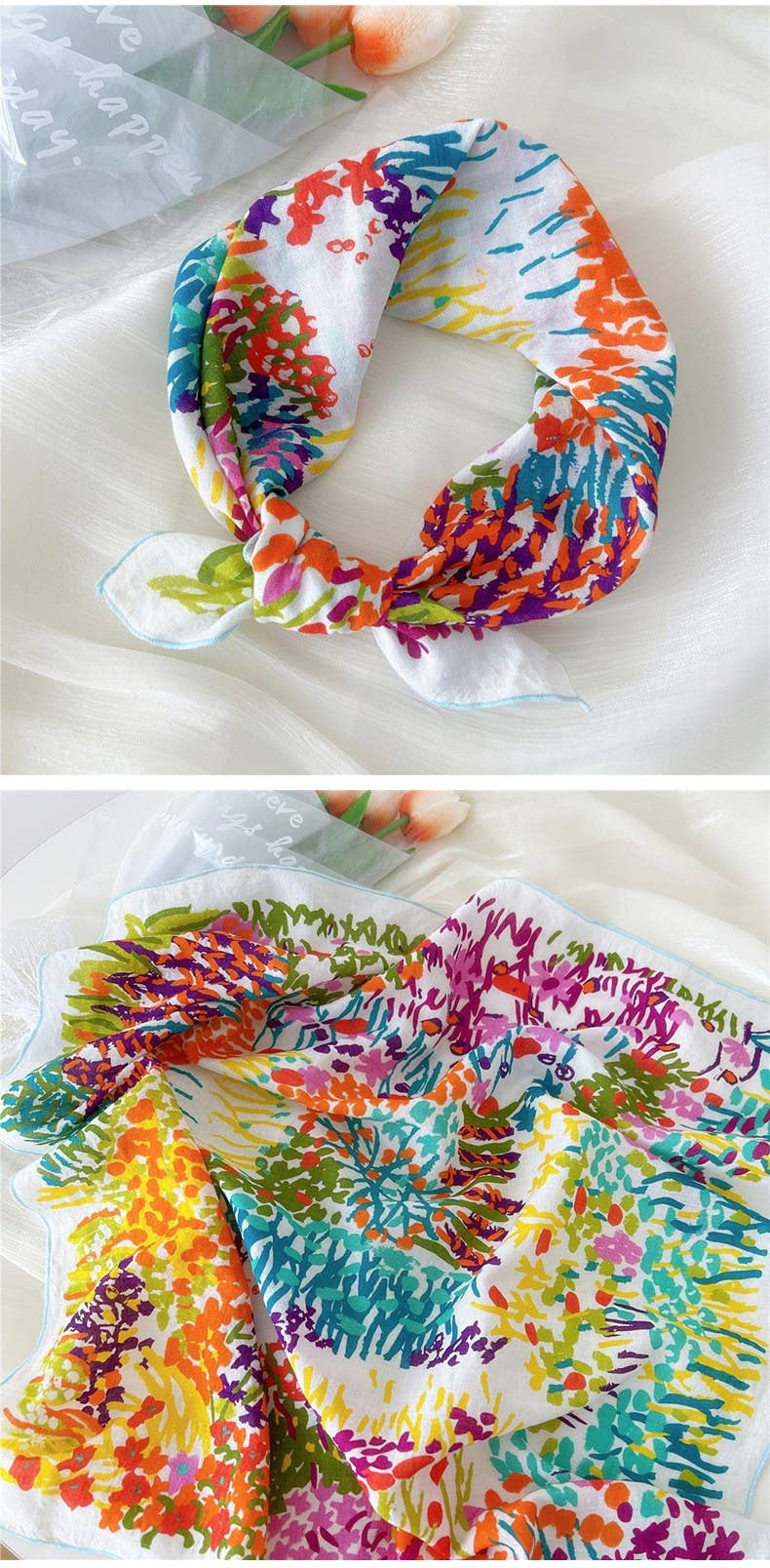 COTTON FLORAL PRINT SILKY FEELING BANDANA SCARF