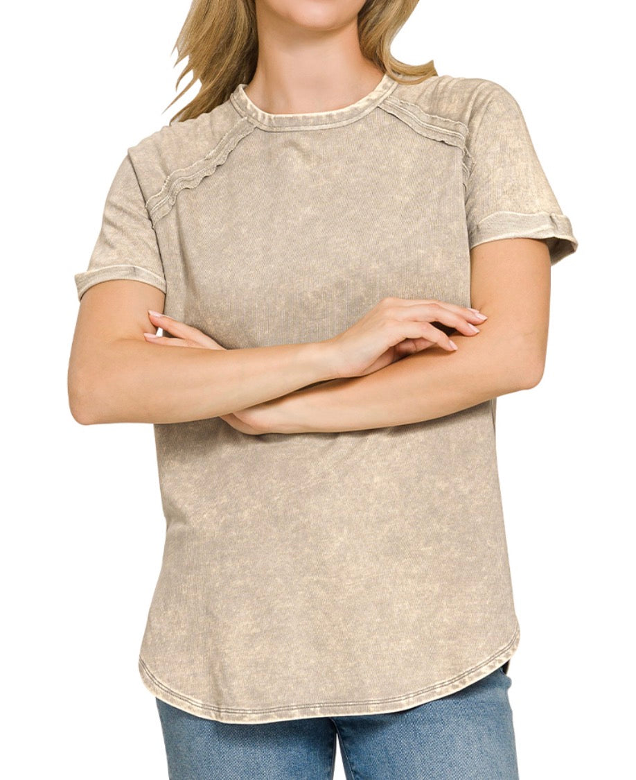 FRENCH TERRY WASHED CURVED HEM TOP