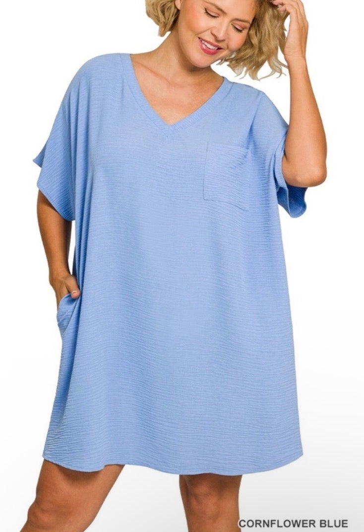 ZENANA V Neck Shirt Dress with Pockets