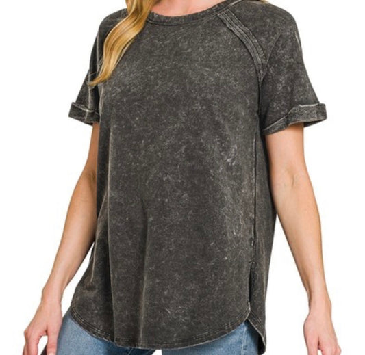 FRENCH TERRY WASHED CURVED HEM TOP