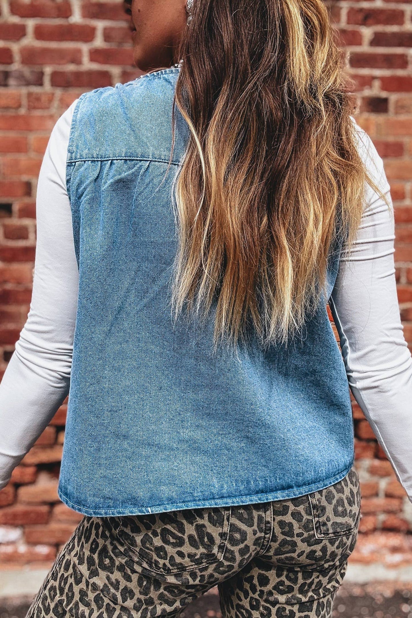Western Denim Pleated Top