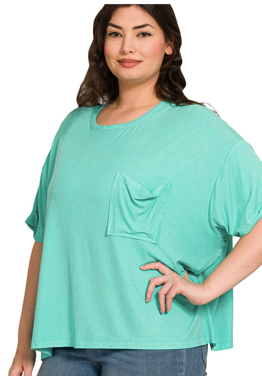 OVERSIZED RIBBED ROUND NECK SHORT SLEEVE TEE
