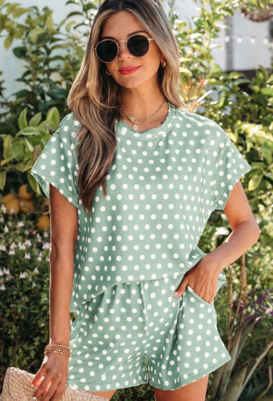 Green Polka Dot Two Piece Set