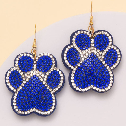 Gameday Rhinestone Pave Paw Print Dangle Earrings